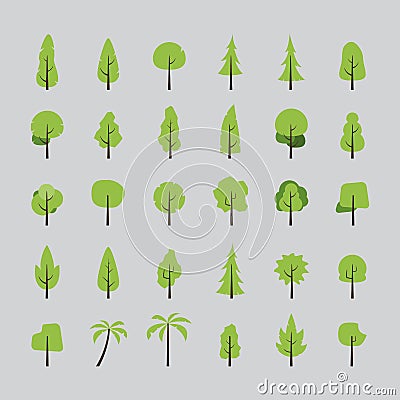 Flat design of tree set Cartoon Illustration