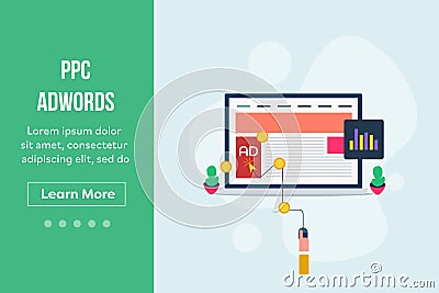 Flat design vector concept of adword campaign, search marketing and ppc advertising. Vector Illustration