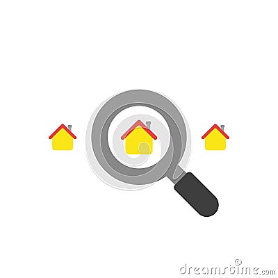 Flat design vector concept of look for house with magnifier Vector Illustration