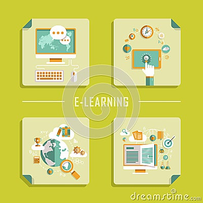 Flat design vector icons for online education Vector Illustration