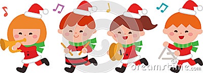 Children play Christmas music.Flat design.Vector illustration.Cartoon character. Vector Illustration