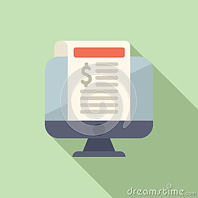 Flat design vector illustration of a computer displaying an invoice screen, symbolizing ebilling Cartoon Illustration