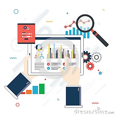 Flat design vector illustration concept of financial investment, analytics with growth report. Vector Illustration