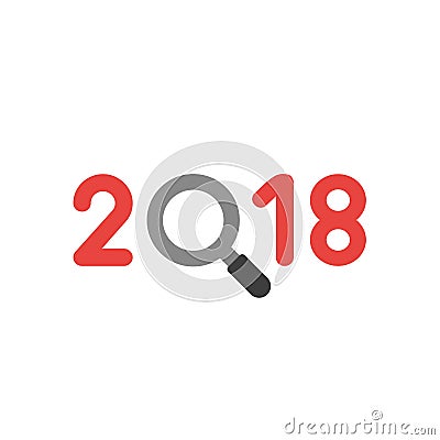 Flat design vector concept of 2018 word with magnifying glass Vector Illustration