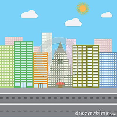 Flat design vector illustration concept for urban landscape city skyscrapers Vector Illustration