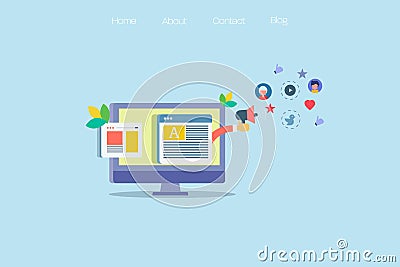 Website promotion, content marketing, digital content vector illustration for infographic, banner, template, presentation. Vector Illustration