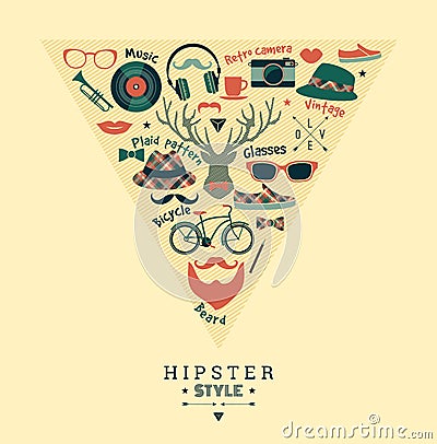 Flat design vector illustration of hipster style. Vector Illustration