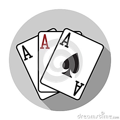 Flat design vector three aces playing cards icon, isolated Vector Illustration