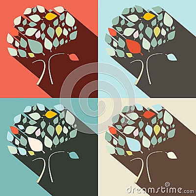 Flat Design Vector Trees Set Vector Illustration