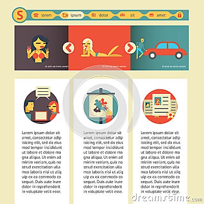 Flat Design Web Site Mobile Template with Social Media Icons Vector Illustration Vector Illustration