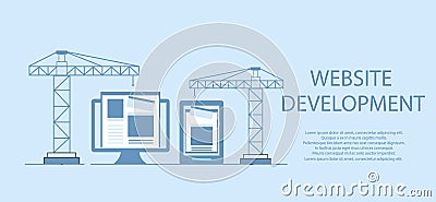 Flat design of website under construction, web page building process, site form layout of Web Development. Vector Illustration