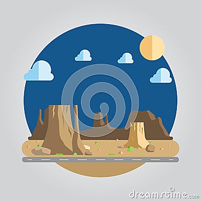 Flat design western desert illustration Vector Illustration