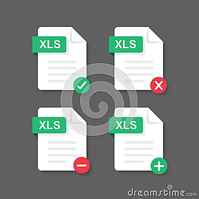 Flat design with XLS files download document,icon,symbol set, vector design element illustration Cartoon Illustration