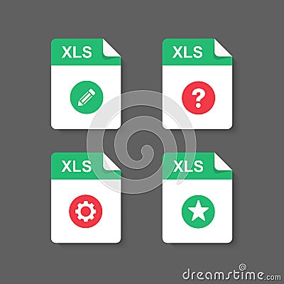 Flat design with XLS files download document,icon,symbol set, vector design element illustration Cartoon Illustration