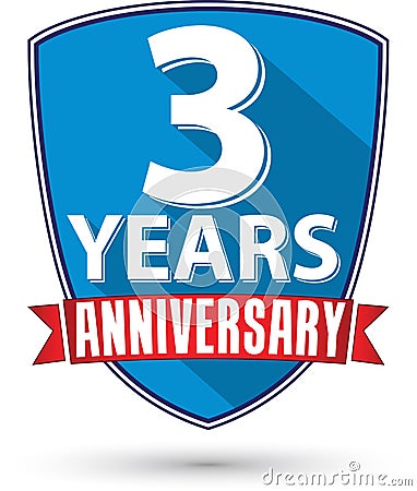 Flat design 3 years anniversary label with red ribbon, vector il Vector Illustration