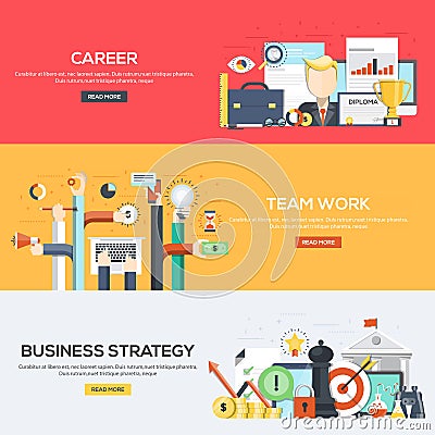 Flat designed banners- Career, team work and Business Strategy Vector Illustration