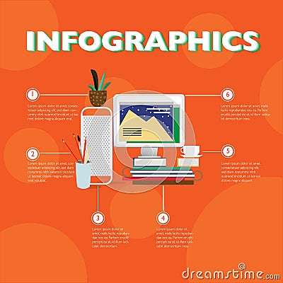 Flat Designer Workplace Infographic Concept Vector Illustration