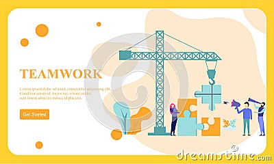 Flat dessign business hands team work. Find a solution with puzzle symbol. Connecting with puzzle elements. Stock Photo