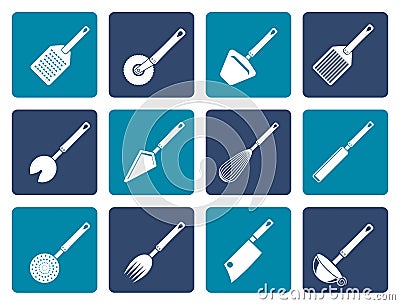 Flat different kind of kitchen accessories and equipment icons Vector Illustration