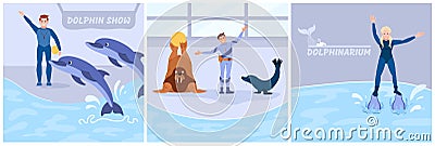 Flat Dolphinarium Show Set Vector Illustration