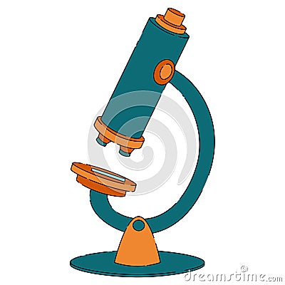 Flat drawing laboratory microscope. School and education. Chemistry and biology research item Vector Illustration