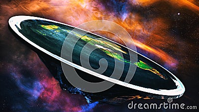 Flat Earth On Universe Background Cartoon Illustration