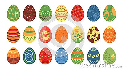 Flat easter isolated eggs. Sweet table decoration, spring festival egg decor templates. Holy holiday classy vector Vector Illustration
