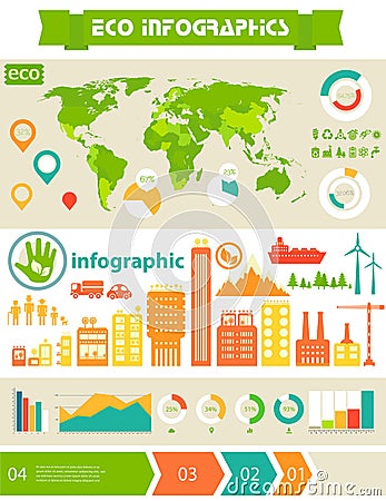Flat eco city infographics template Vector Illustration