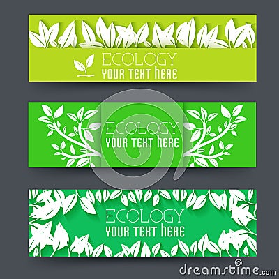 Flat eco leaf horizontal banners concept. Vector illustration design Cartoon Illustration