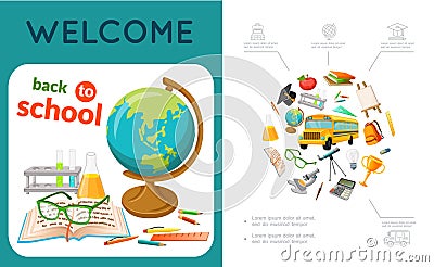 Flat Education Colorful Composition Vector Illustration