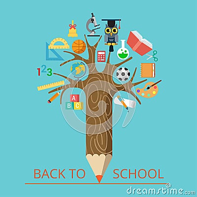 Flat Education conceptual pencil tree science Vector Illustration