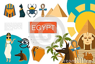 Flat Egypt Symbols Composition Vector Illustration