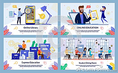 Flat Express Education, Online Library, Cartoon Stock Photo