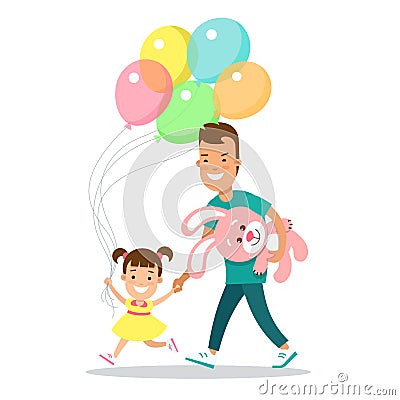 Flat Family children Father parenting illus Cartoon Illustration