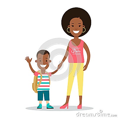 Flat Family with children characters. Mothe Cartoon Illustration