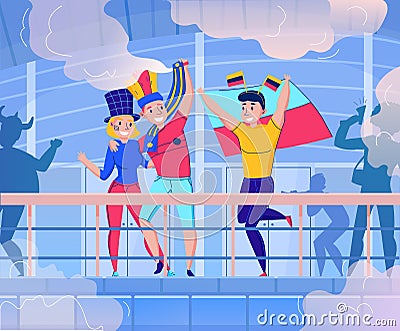 Flat Fans Cheering Team Composition Vector Illustration