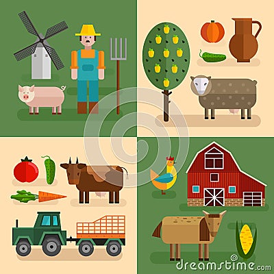 Flat Farm Compositions Vector Illustration