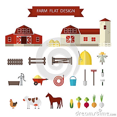 Flat farm in village Vector Illustration