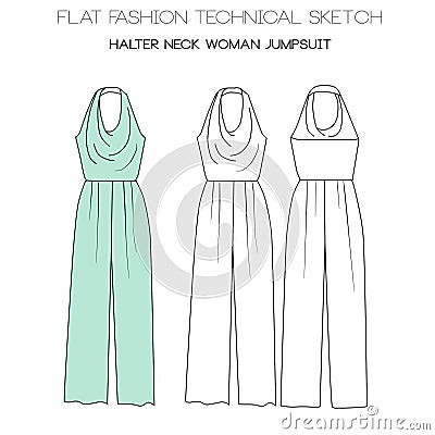 Flat Fashion Technical Sketch - Woman Jumpsuit Stock Illustration ...