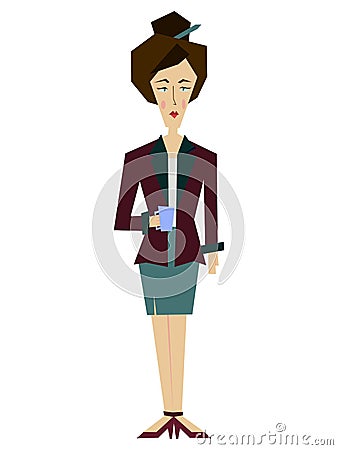 Flat female office worker, secretary, librarian, business woman vector illustration Vector Illustration