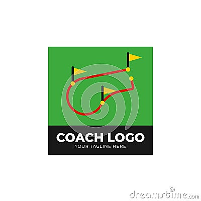 Flat field whistle coach checkpoint flag route circuit logo icon illustration Vector Illustration