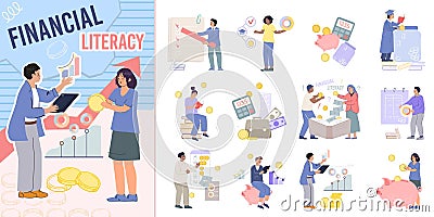 Flat Financial Literacy Composition Vector Illustration