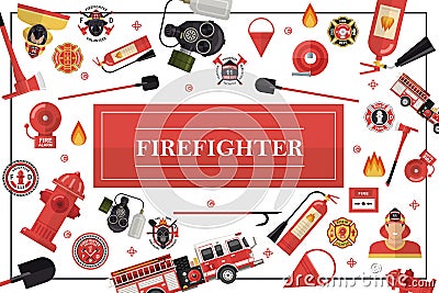 Flat Firefighting Colorful Template Vector Illustration