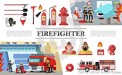 Flat Firefighting Elements Composition Vector Illustration