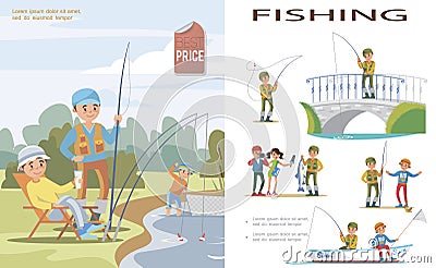 Flat Fishing Template Vector Illustration