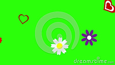 Flat Flowers and Hearts Animation Graphic Elements on Green Screen Chroma  Key Stock Video - Video of abstract, heart: 206666783