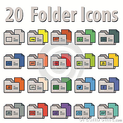 20 Flat folder icons Stock Photo