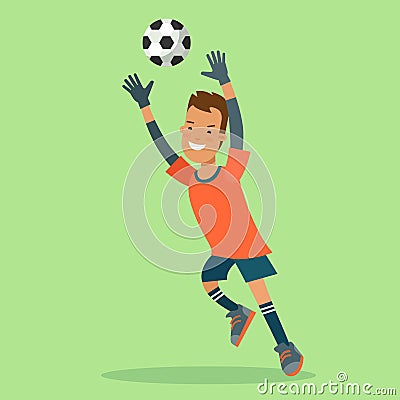 Flat football soccer goalkeeper goal ball jump vec Cartoon Illustration