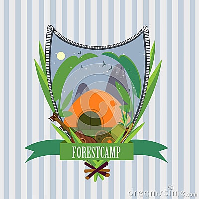 Flat Forest Camp Label Template Vector Illustration