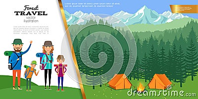 Flat Forest Travel Concept Vector Illustration